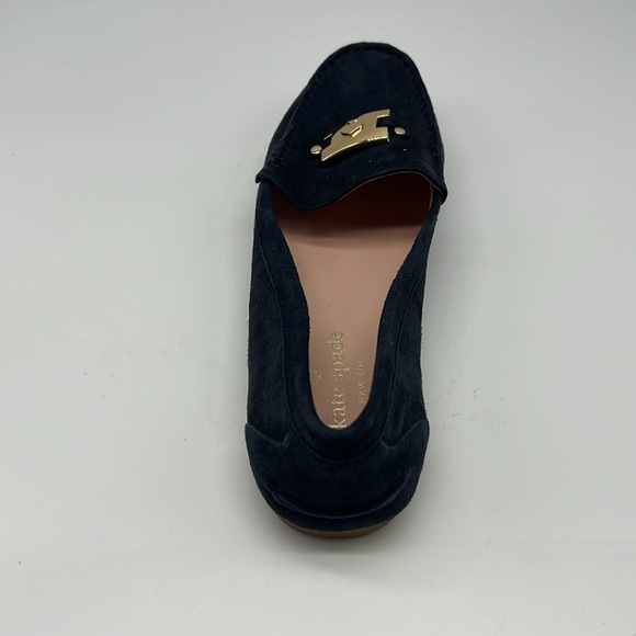 Kate Spade - Carmen Navy Suede Gold Logo Round Toe Driving Loafer Size 8 - Picture 14 of 16